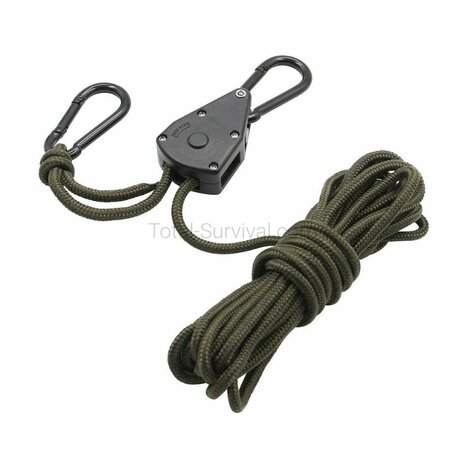 Fosco Spankabel 4 mm, 4 meter met touwratel, legergroen