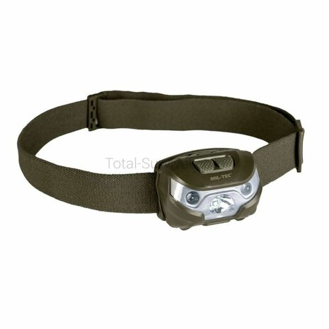 Mil-Tec CREE-XPE LED hoofdlamp 2-kleuren, 3x AAA, legergroen