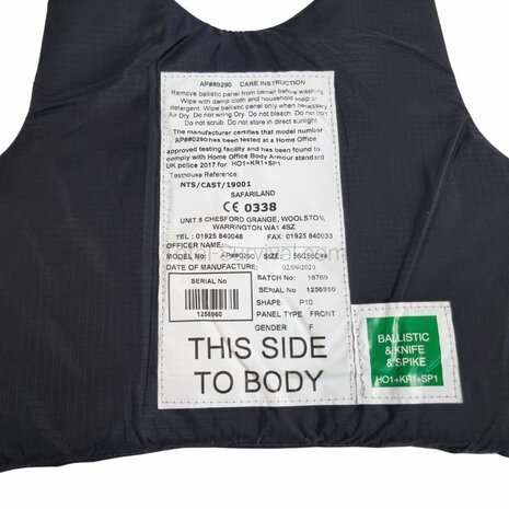 Safariland Protective Body Armour Insert Voor, kevlar HO1+KR1+SP1