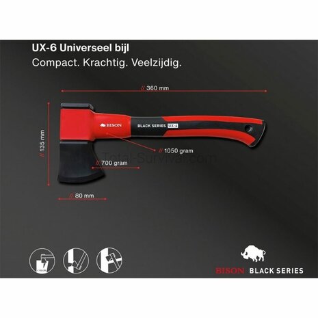 Bison Black Series UX-6 Universal Beil klein, schwarz/rot