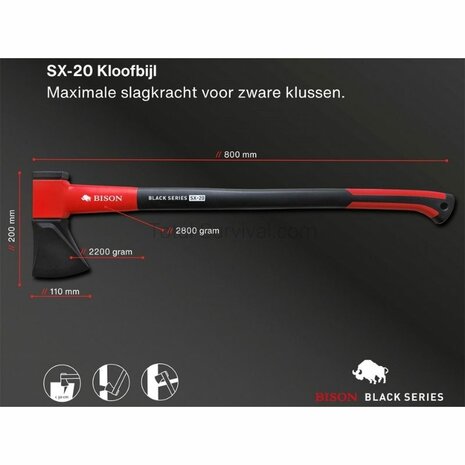 Bison Black Series SX-20 kloofbijl groot, zwart/rood