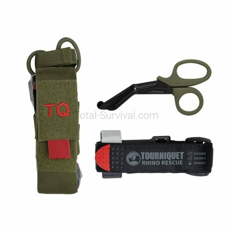 Rhino Rescue Tourniquet set met schaar en tas, legergroen