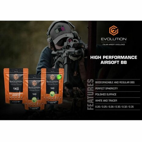 Evolution High Performance Airsoft-BBs Bio 0,25 g 6 mm wei&szlig;, 1kg Beutel