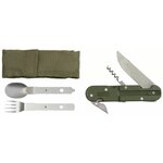 MFH Zakmes / Eetbestek set 3-delig RVS met tas, legergroen