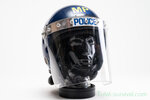 MLA riot gear Guardian MK2 police helmet with neck protection and visor, blue