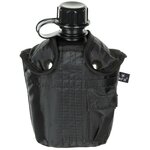 MFH US Veldfles 1L met hoes en alice clips, zwart, BPA vrij