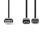 Nedis USB 2.0 2-in-1 kabel 1,0M, USB-A   USB Micro-B / USB-C, 12W, 480 Mbps