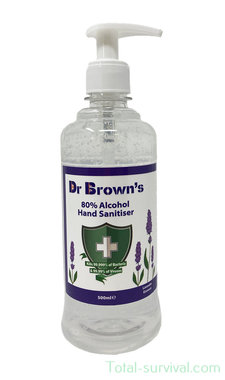 Dr. Brown's Desinfecterende handgel 500ml, 80% alcohol, met dispenser, lavendel