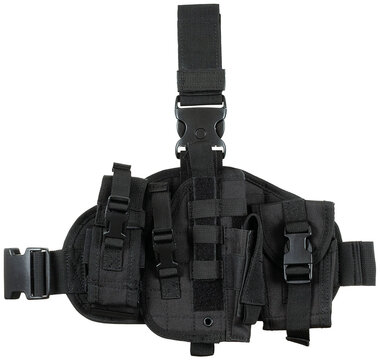 Holster de jambe de pistolet MFH Molle avec pochettes, droit, noir