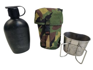 Dutch army Avon canteen 1QT with stainless steel cup and Molle bag, DPM camo