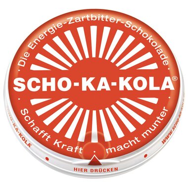 SCHO-KA-KOLA cafeïne chocolade 100 gram in blik, bitterzoet