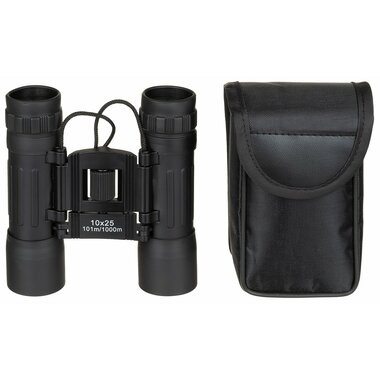 Fernglas schwarz 10x25 mit Rubinlinse inkl. Abdeckung