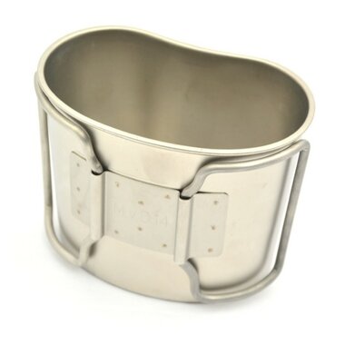 Dutch army Canteen Cup, Stainless Steel, foldable handles