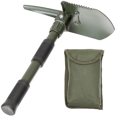 3-in-1 folding shovel with cover, green