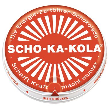 SCHO-KA-KOLA Chocolat à la caféine 100 grammes en boîte, doux-amer