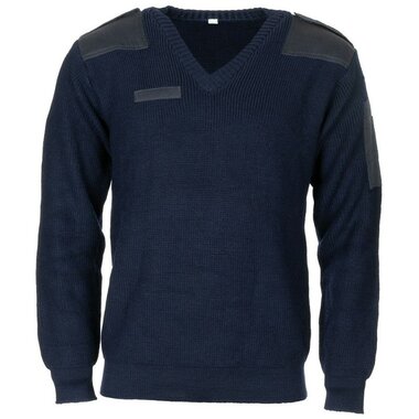 Kommandopullover der holländischen Militärpolizei aus 100 % Wolle mit V-Ausschnitt, Marineblau
