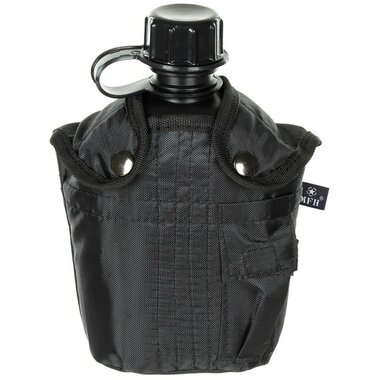 MFH US Veldfles 1L met hoes en alice clips, zwart, BPA vrij