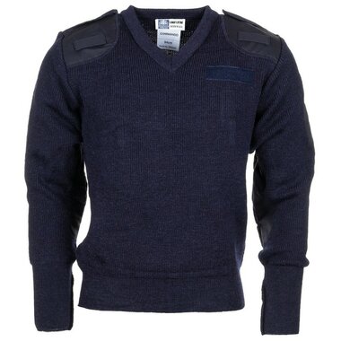 Pull col V Commando de la police militaire britannique, 100 % laine, bleu