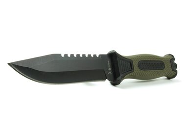 X-Treme Tactical Rescue couteau de terrain avec lame de scie et étui en plastique, noir/vert