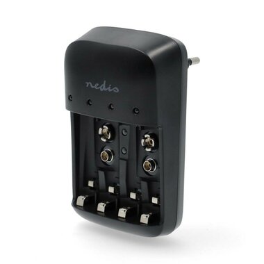 Nedis NiMH Batterijlader AA / AAA / E-Blok (9V), zwart