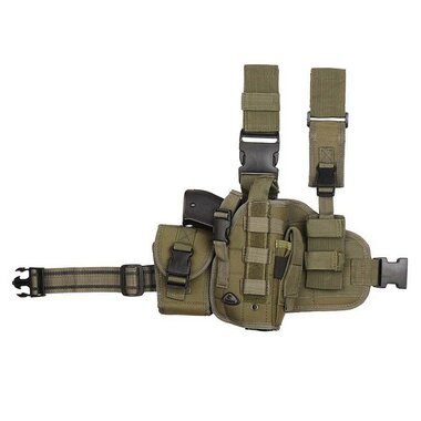 101 Inc Molle pistol leg holster with pouches, Right, OD green