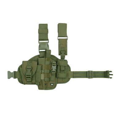 101 Inc Molle pistol leg holster with pouches, Left, OD green