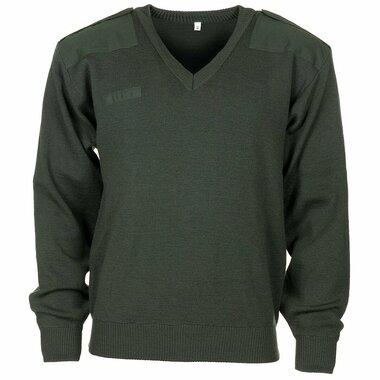 Pull commando de la police militaire néerlandaise en laine/acrylique avec col en V, vert olive