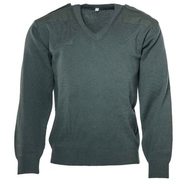 Kommandopullover der holländischen Militärpolizei aus 100 % Wolle mit V-Ausschnitt, oliv grün