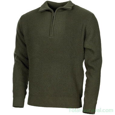 MFH troyer pullover with turtleneck and zipper, OD green