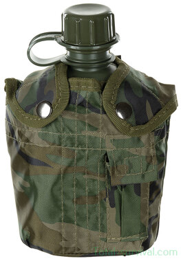 US Plastikfeldflasche mit Hülle 1L, woodland camo, BPA-frei