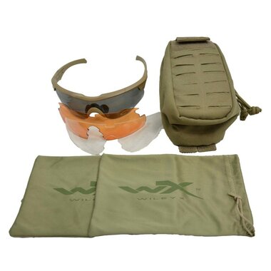 Wiley X WX Rogue Comm Tan Ballistic Safety Glasses with 3 Lenses and Protective Case