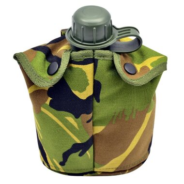 KL landmacht veldfles 1QT groen met Molle tas woodland DPM