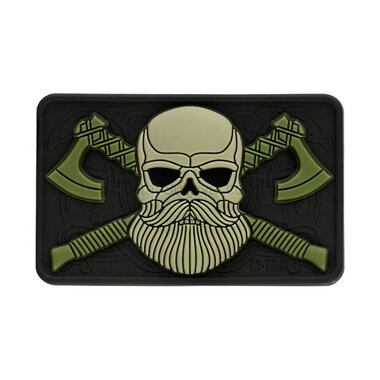 M-Tac velcro patch Bearded skull, 80x50 mm, groen / zwart