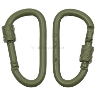 MFH Karabiner, Schraubverschluss, D 6mm x 6cm, 2er Pack, olivgrün