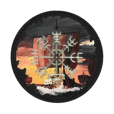 M-Tac velcro patch Vegvisir / Drakkar, 80 mm, Zwart/GID