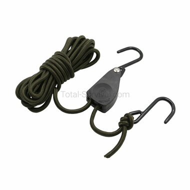 Fosco Spankabel 6 mm, 4 meter met touwratel, legergroen